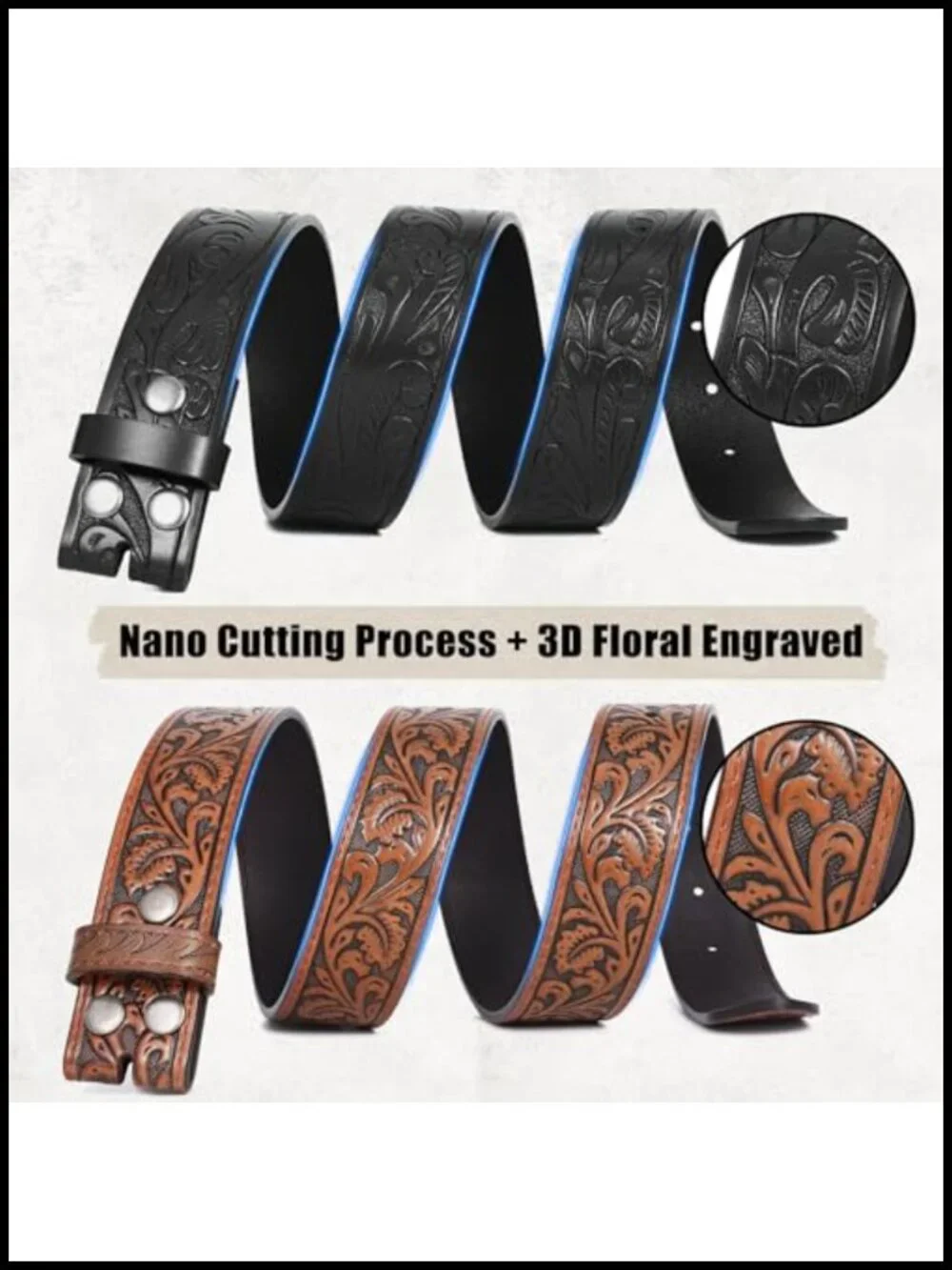 Genuine Leather Cowboy Belt 2 Pack Western Belt Buckle Set for Men Women